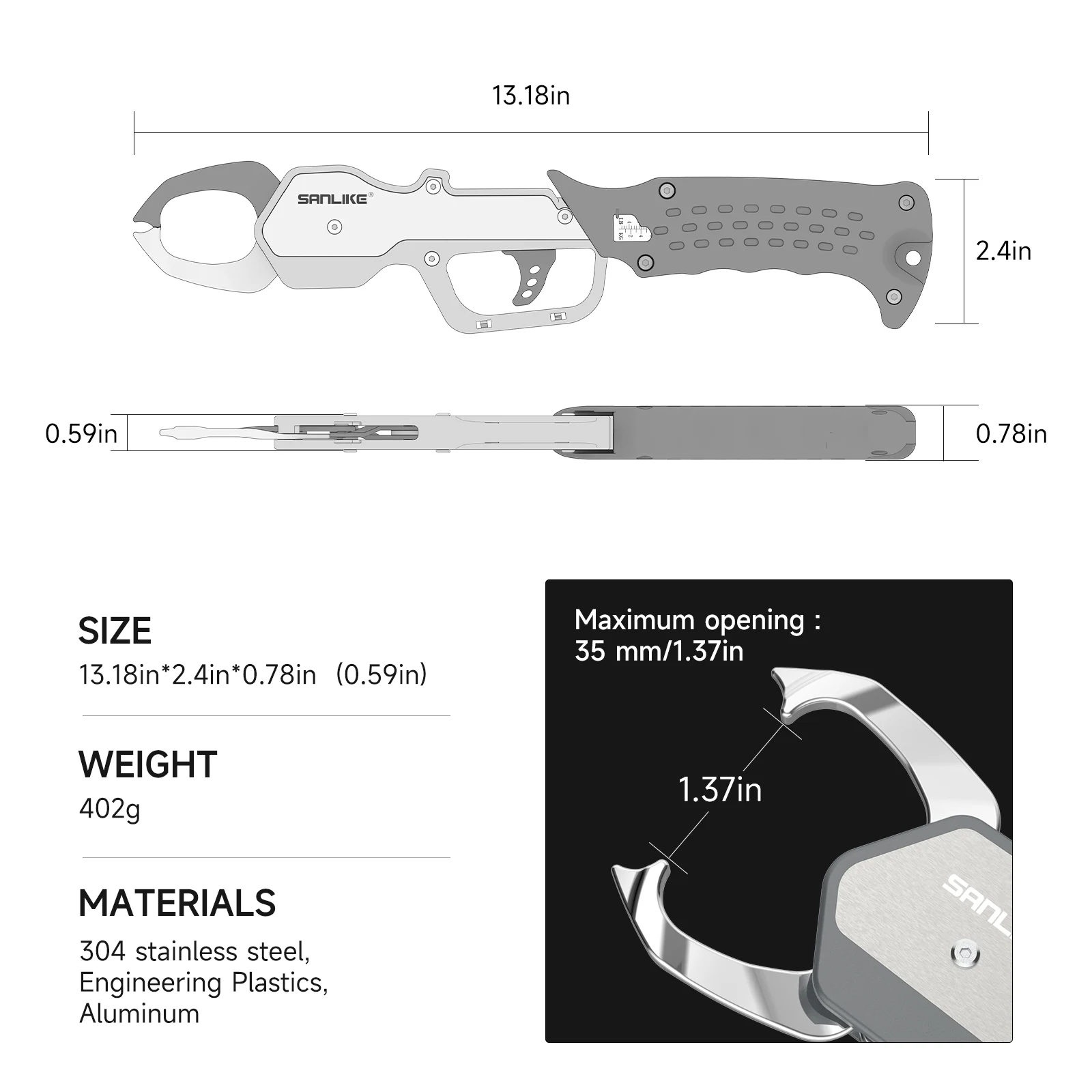 Pinza para peces SANLIKE con báscula de acero inoxidable agarrador - imagen 2