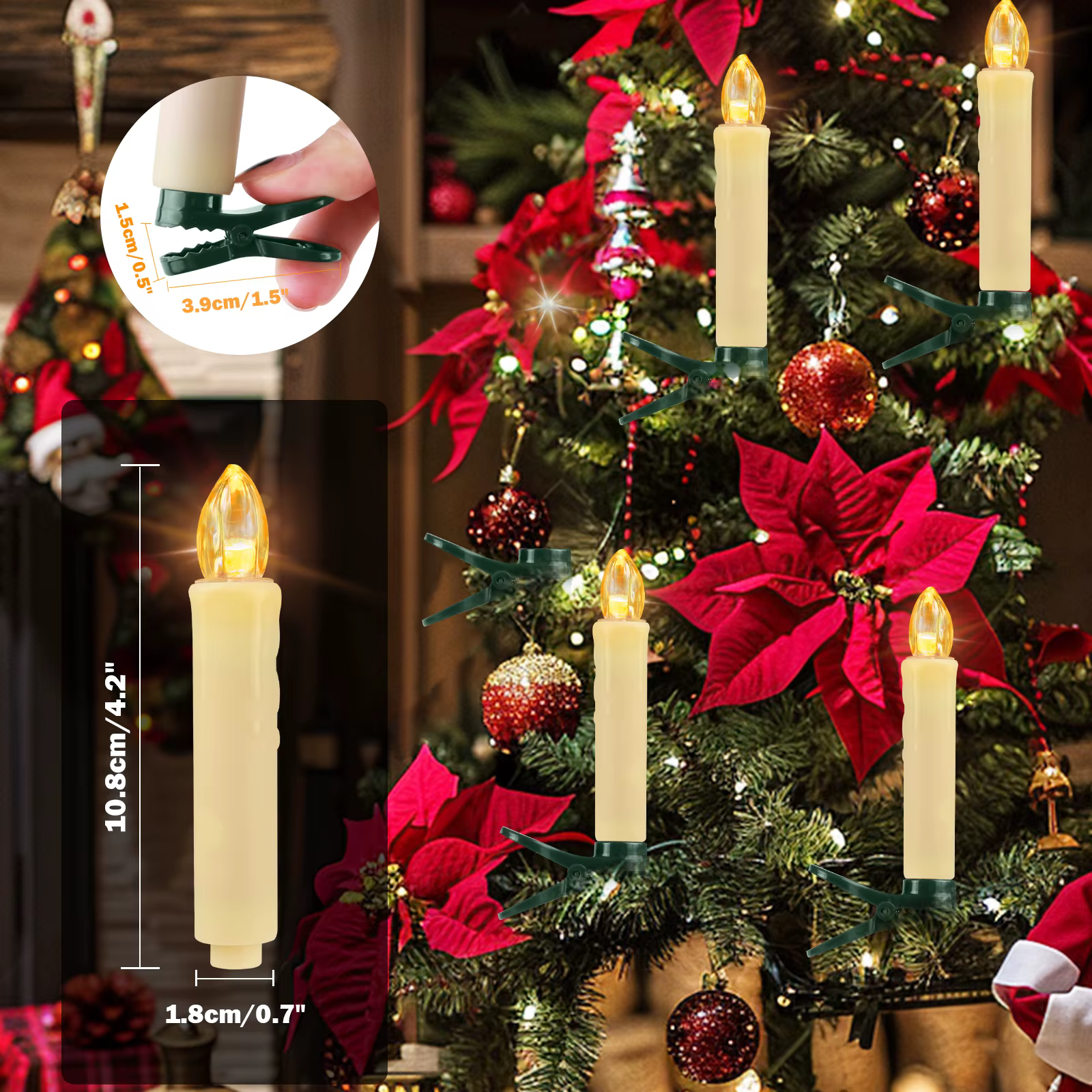 Velas LED Navideñas cónicas sin llama con clip control remoto - imagen 5