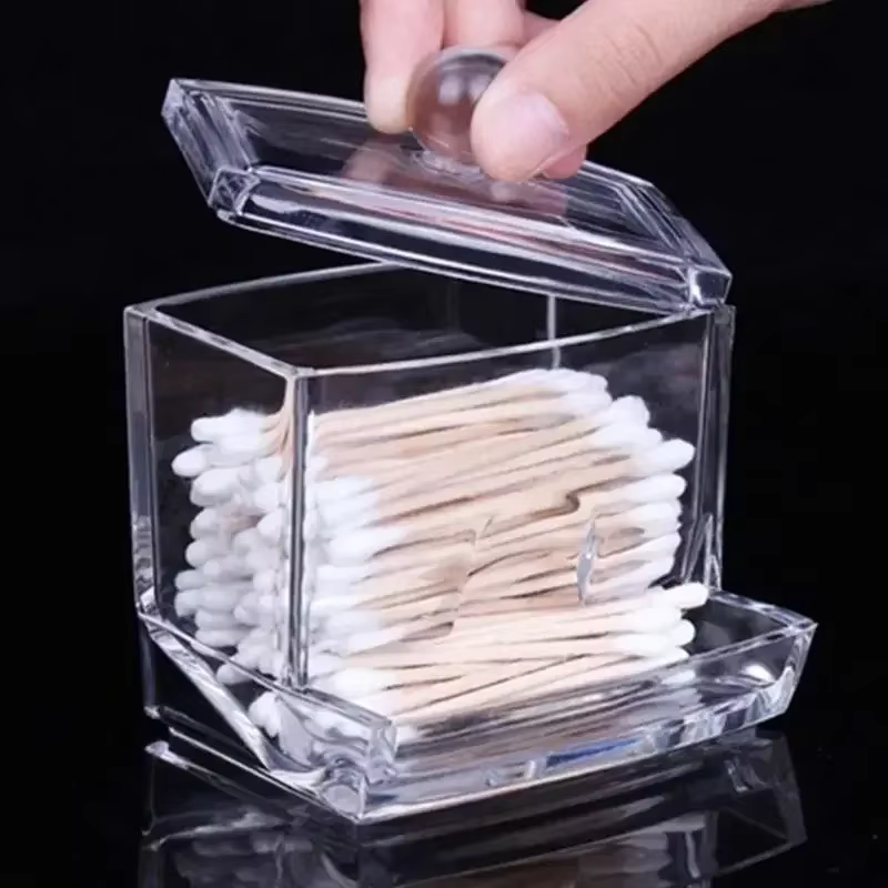 Estuche organizador de acrílico transparente para algodón y maquillaje
