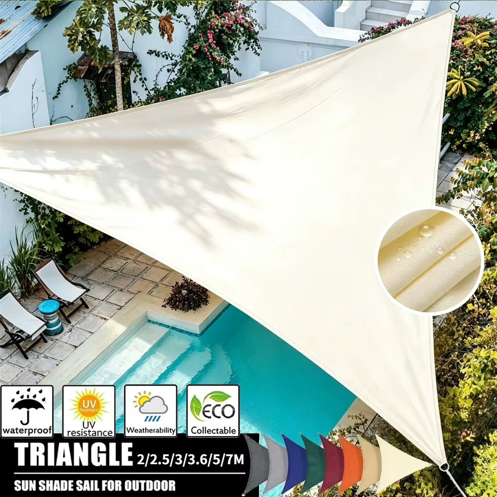 Vela de sombra triangular impermeable con protección UV para jardín - imagen 4