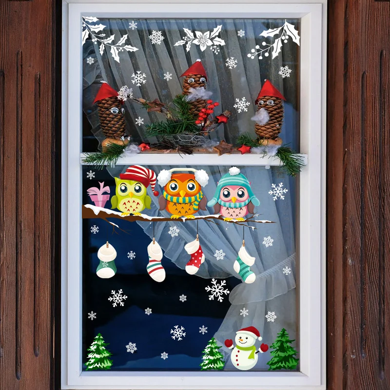 Pegatina navideña de búho con copo de nieve para pared y ventana - imagen 2