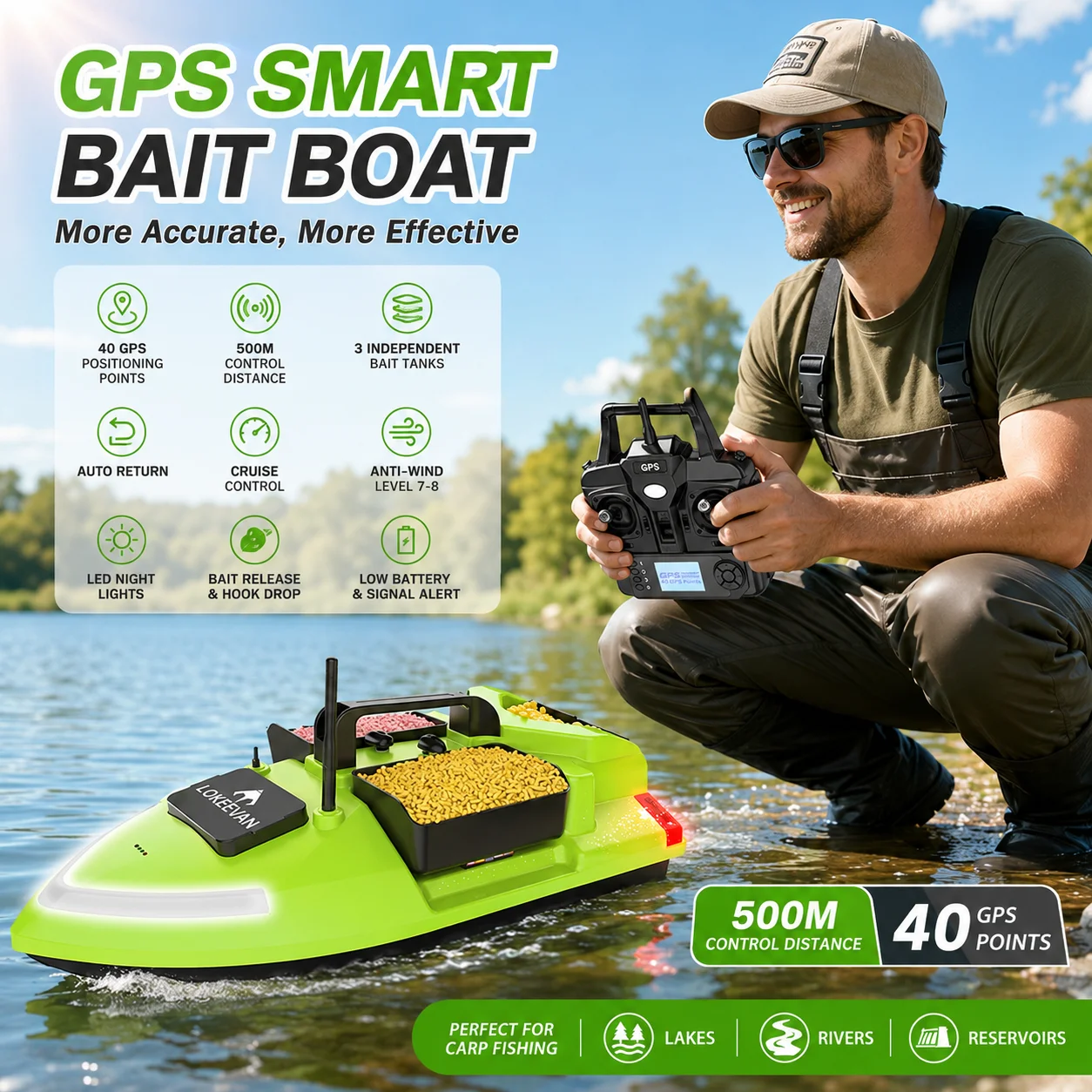 Barco cebador LOKEEVAN con GPS y retorno automático para carpas - imagen 5