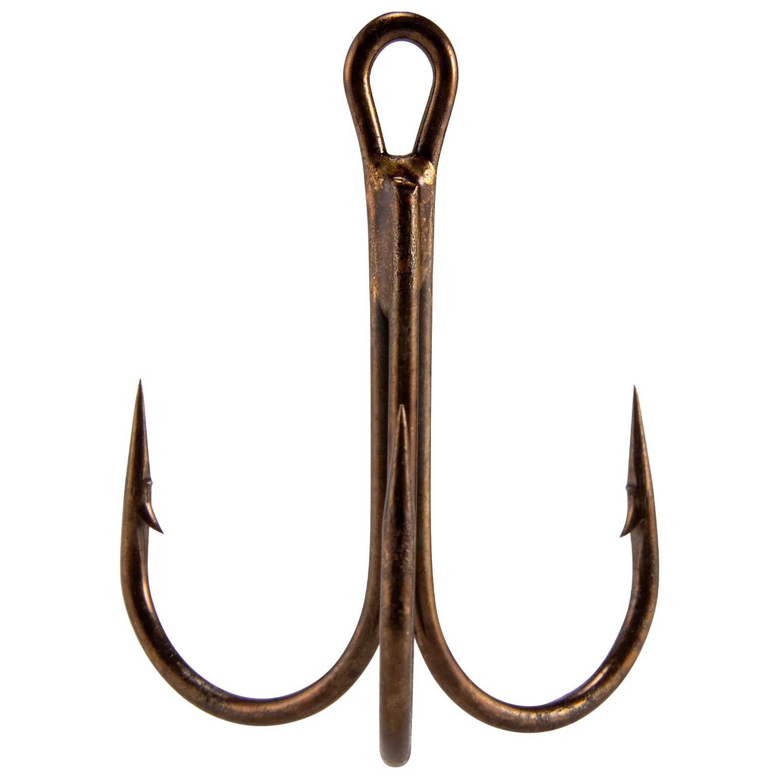 Anzuelo triple de bronce visto de frente