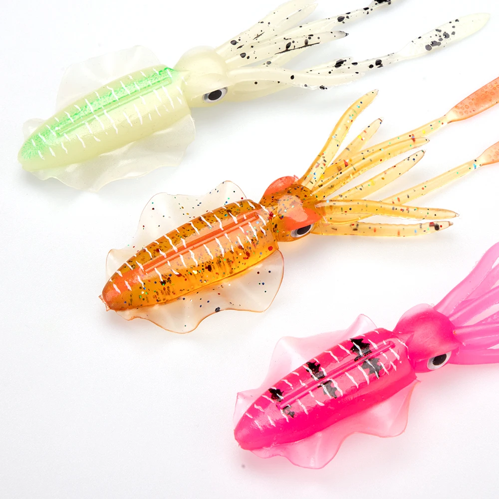 Señuelo de calamar suave con luz UV, ideal para pesca en agua salada