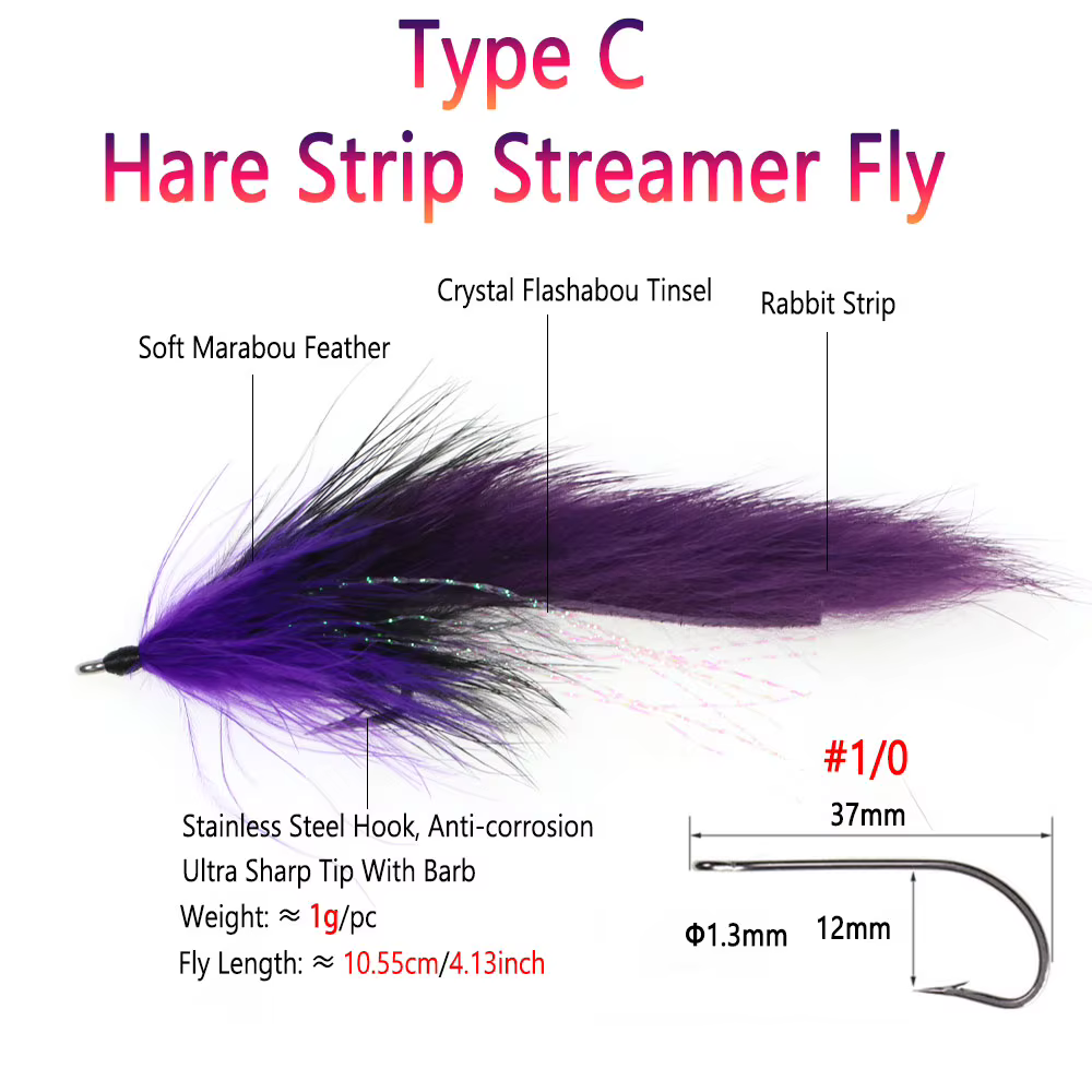 Bimoo Señuelos Streamer con Mancuernas Agua Salada Ojos de Marabú 1/0 - imagen 3