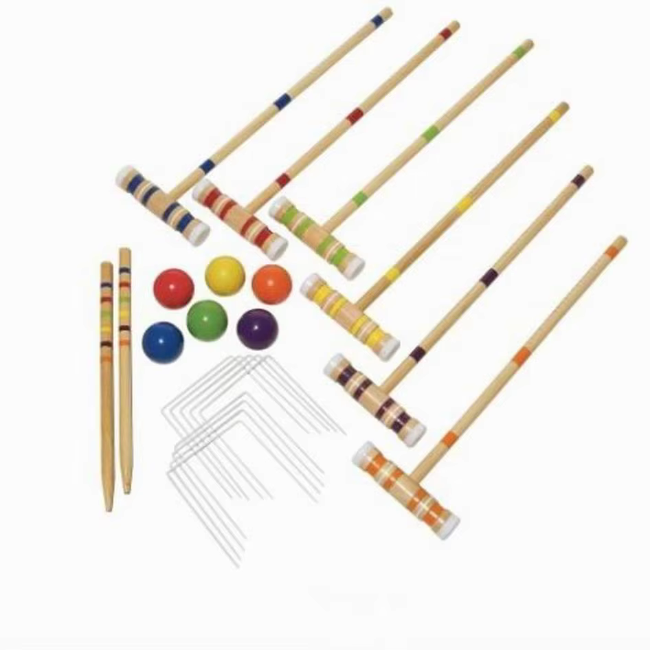 Croquet exterior en roble, set para 4-6 jugadores, bola 7 cm