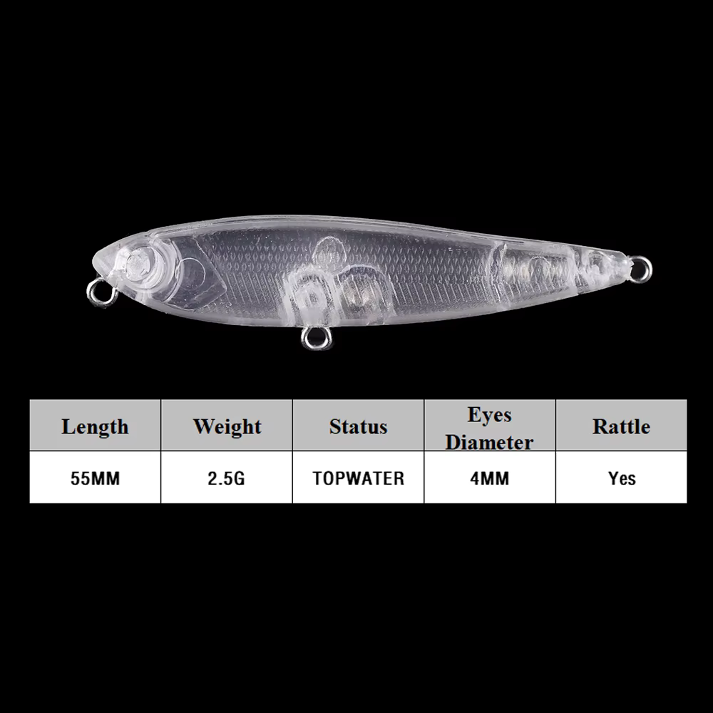 Chan'sHuang Senuelo Topwater Pencil Flotante 5,5cm Sonajero Blanco - imagen 3