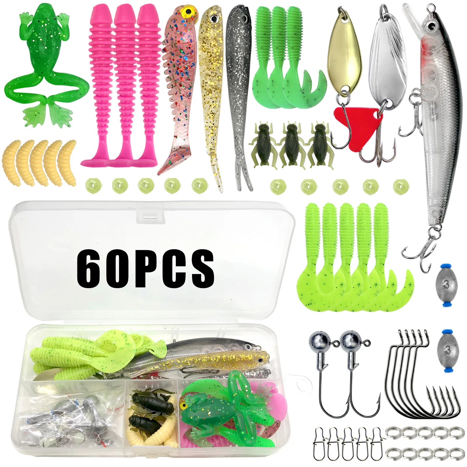 Kit Señuelos Pesca - Cucharas, Crankbait y Vinilos con Caja de Aparejos - imagen 2