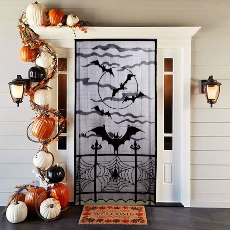 Cortina de encaje con arañas y murciélagos para decoración Halloween
