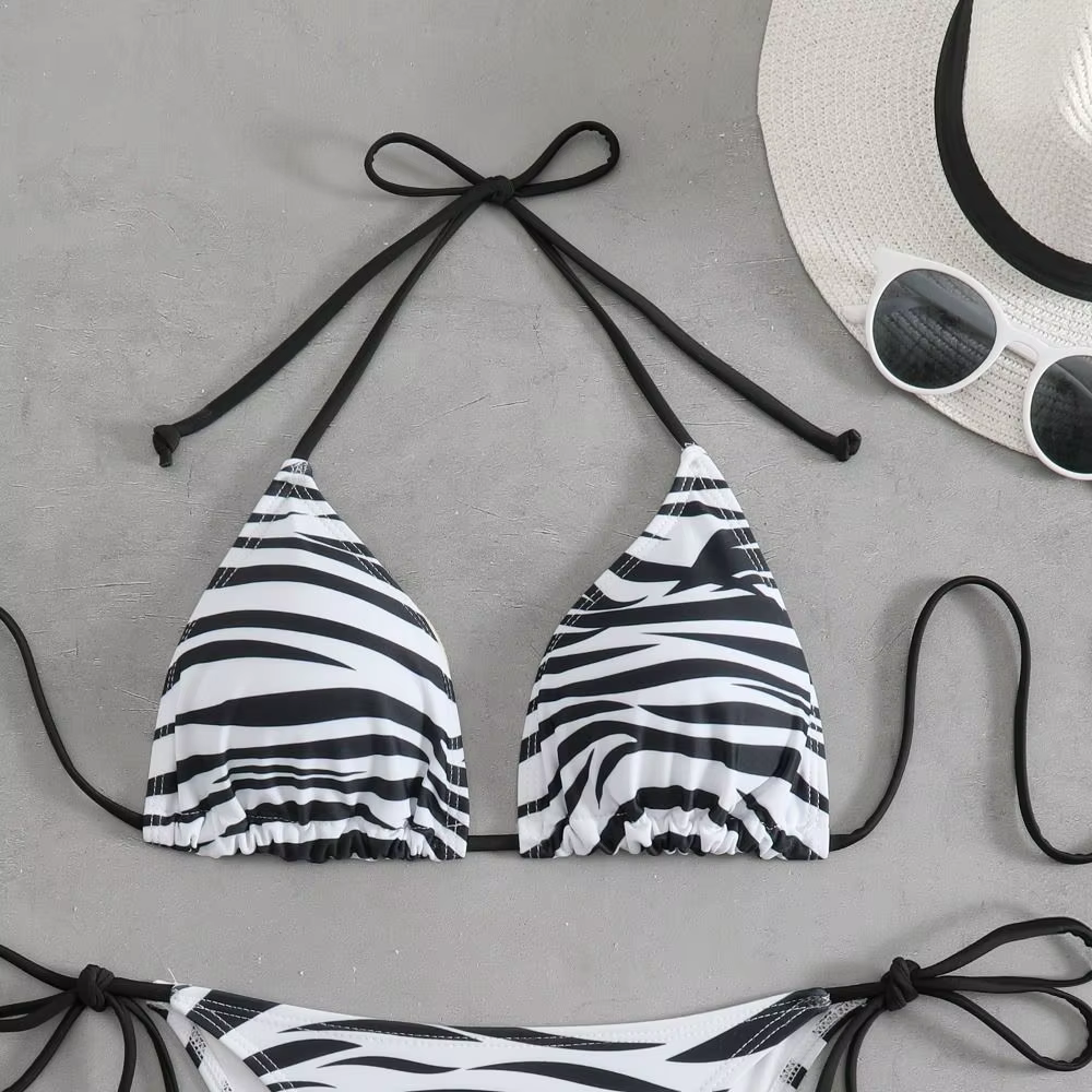 Tejido elástico de secado rápido del conjunto de bikini cebra