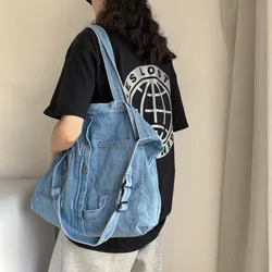 Bolso de tela vaquera con cremallera cuadrado azul unisex