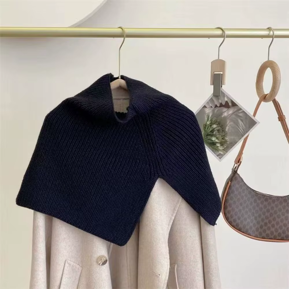 Bufanda de punto envolvente de color sólido para invierno con correa tejida - imagen 5