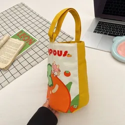 Bolso tipo cubo de lona con estampado de frutas, ligero y portátil