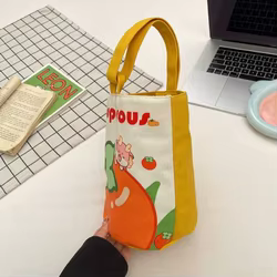 Bolso tipo cubo de lona con estampado de frutas, ligero y portátil