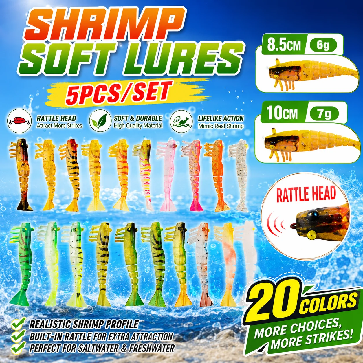 Fishingfans señuelos articulados de camarón luminosos – plástico suave - imagen 3