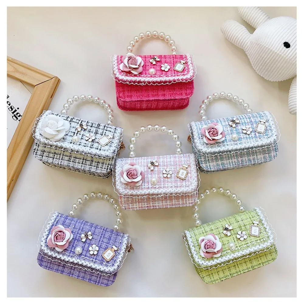 Mini bolso bandolera floral para niños con asa de perlas - imagen 4