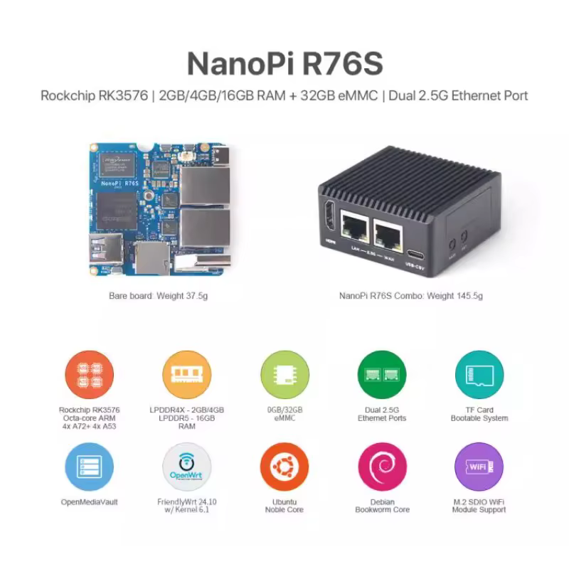 Nano Pi R76S placa de desarrollo con HDMI y conectividad de red - imagen 3