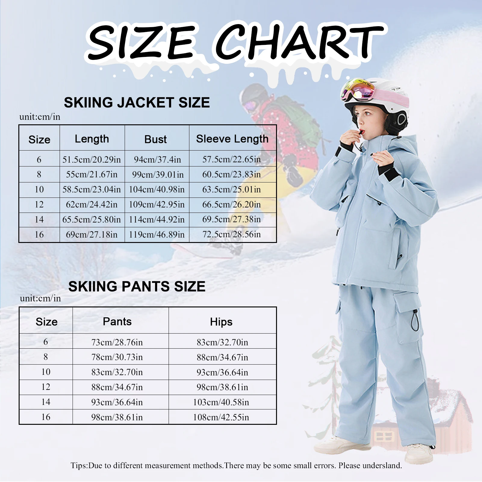 Chaqueta y pantalón de nieve infantiles con diseño para invierno