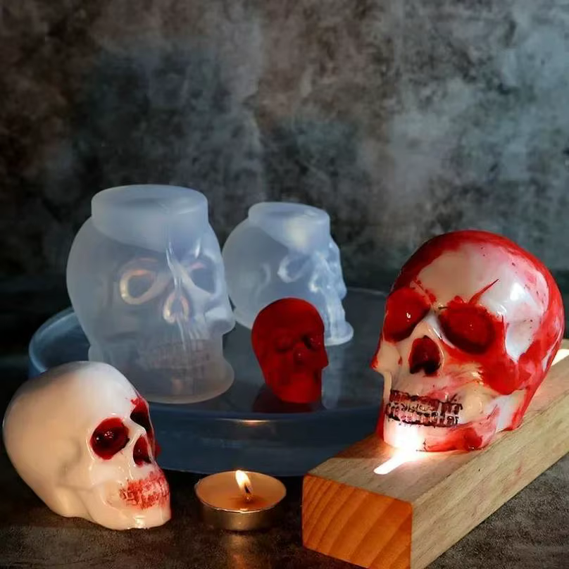 Molde silicona calavera cicatriz Halloween para llaveros resina y velas - imagen 5