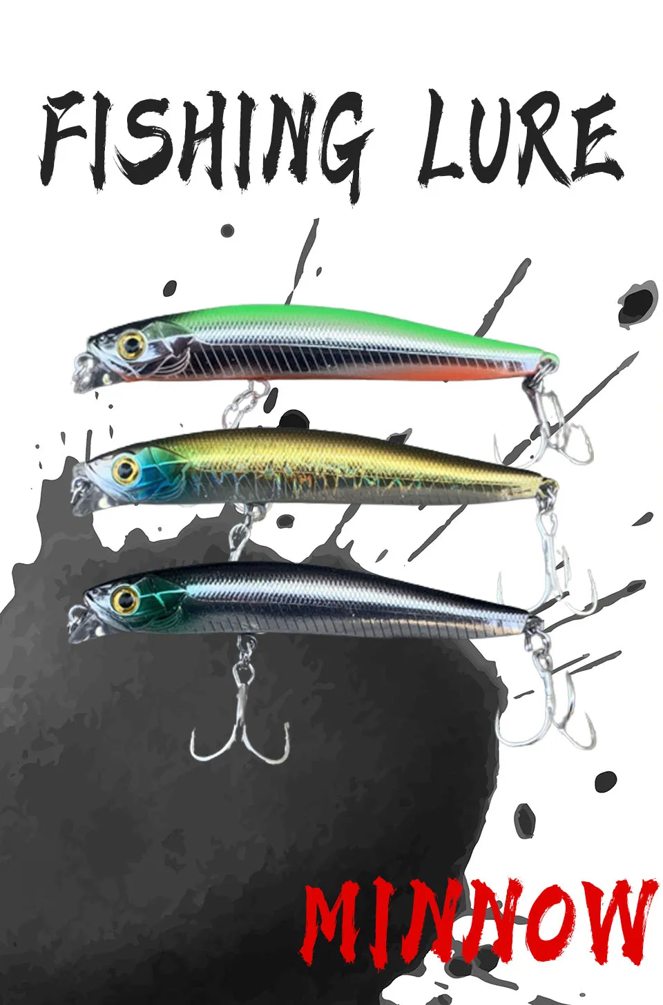 Señuelo Minnow en vista frontal con detalles de acabado