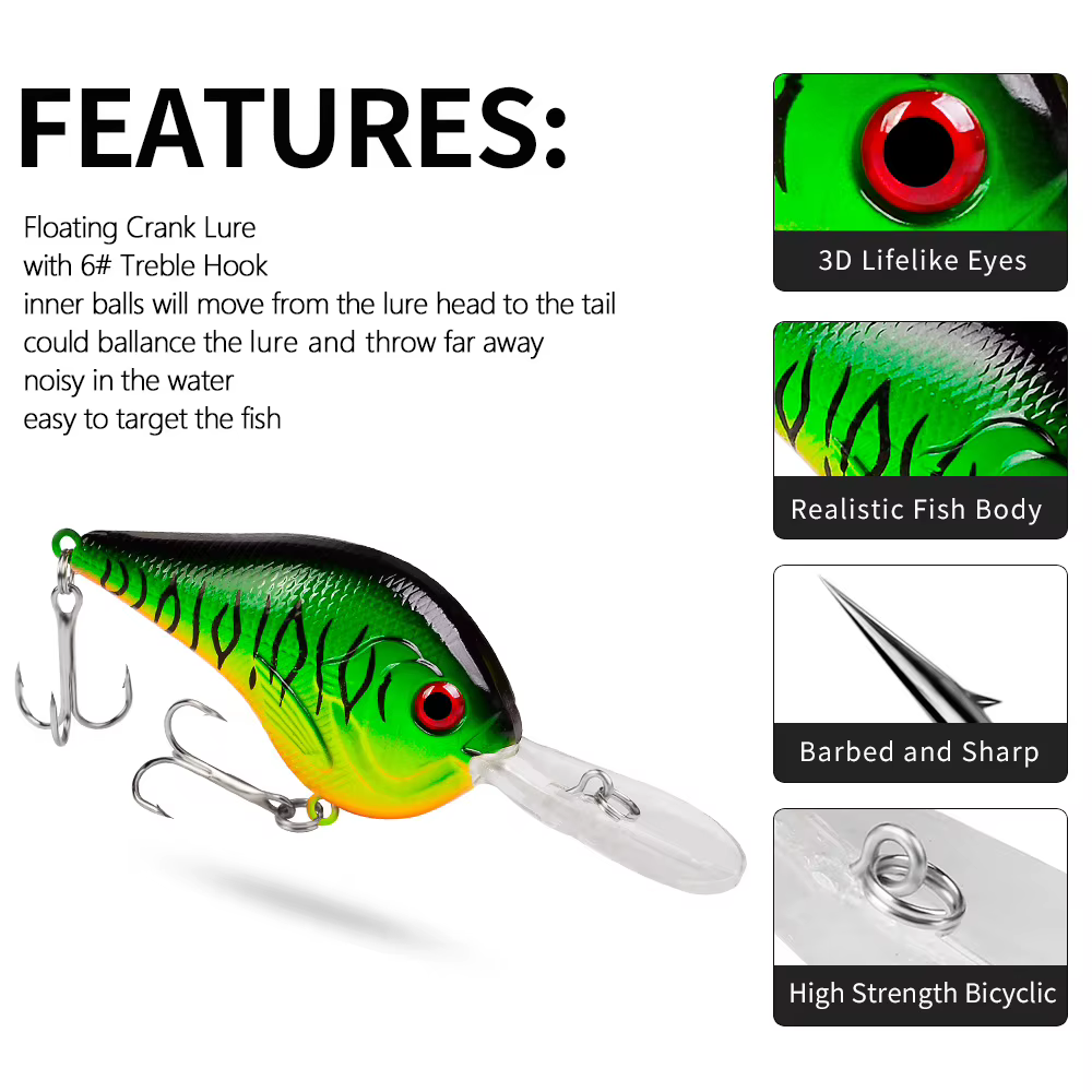Señuelo Proberos Topwater Crankbait Labio Largo con Sonido para Lubina - imagen 3