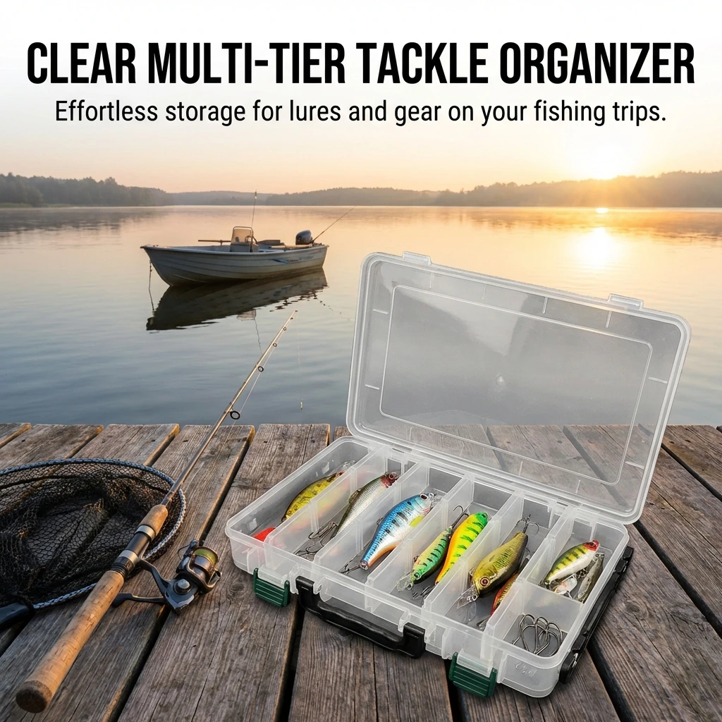 Caja de pesca doble capa con asa y organizador para señuelos - imagen 5