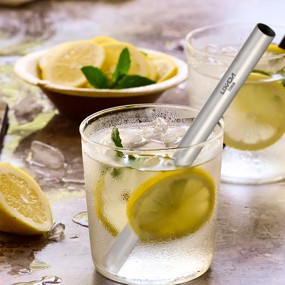 Pajitas de titanio superligeras Lixada para senderismo y uso exterior