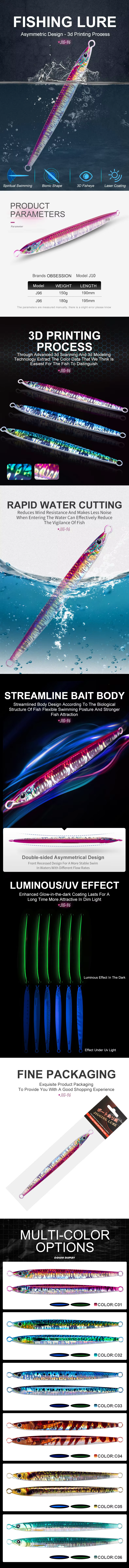 Señuelo TEASER J96 180G luminoso para pesca marina desde barco