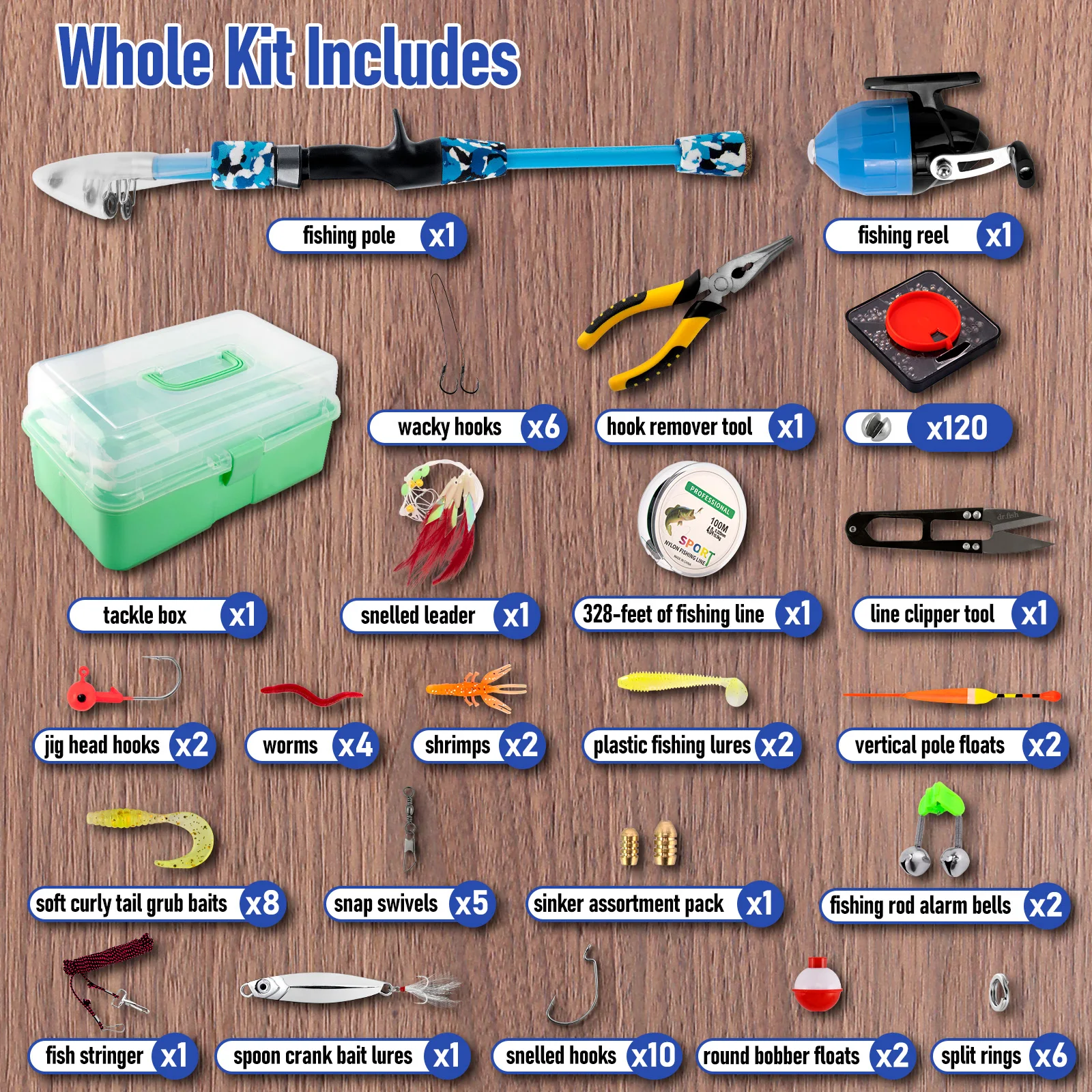 Kit completo de pesca infantil Dr. Fish con caña telescópica y carrete spincast