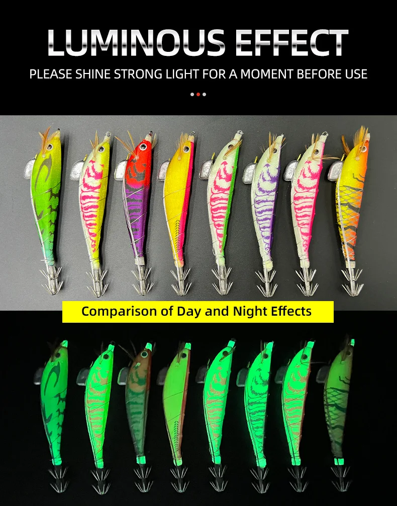 Señuelo luminoso de camarón visto desde diferentes ángulos