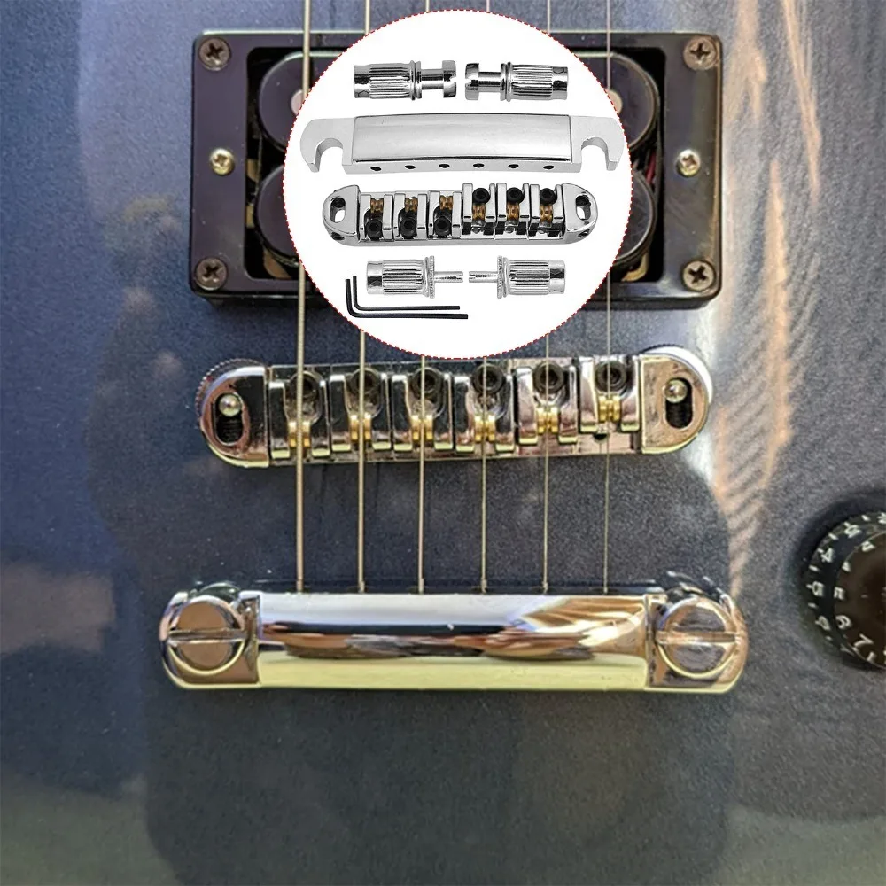 Puente de guitarra eléctrica metálico plateado/negro Premium de rodillos