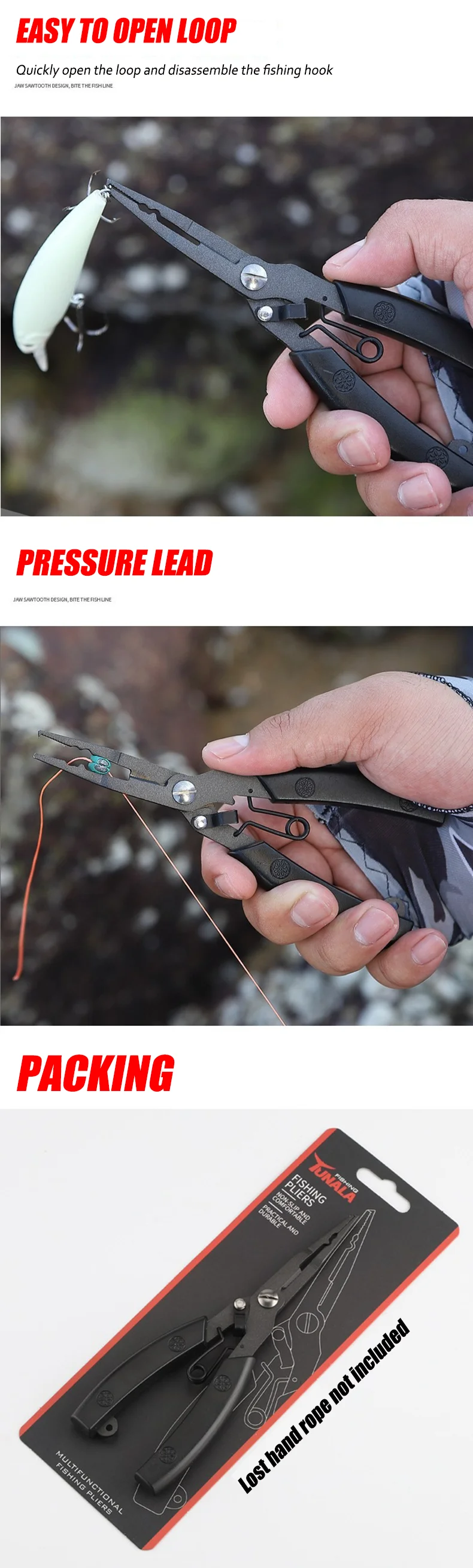 Vista completa de los alicates multifuncionales de pesca AJLURES de 78g