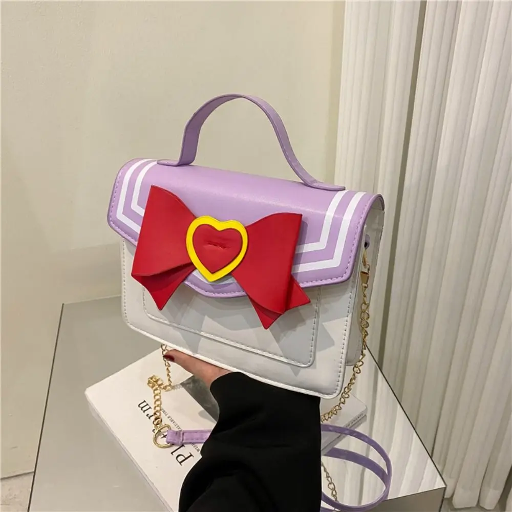 Bolso bandolera piel sintética Kawaii con cadena y lazo de hombro - imagen 2
