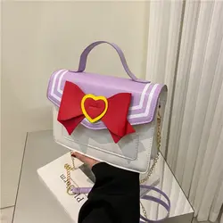Bolso bandolera piel sintética Kawaii con cadena y lazo de hombro