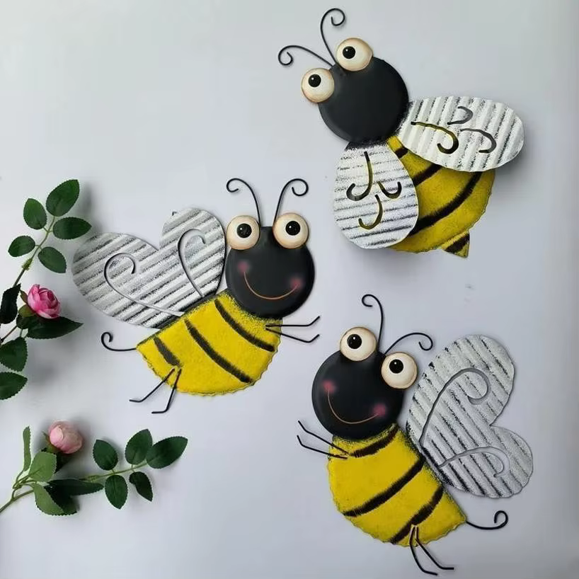 Escultura de jardín de hierro 3D libélula y abeja para exterior - imagen 4