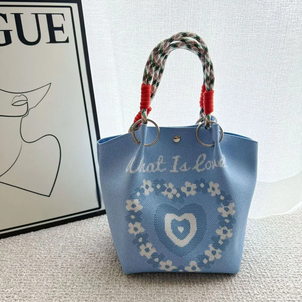 Bolso de ganchillo para mujer con estampado floral y asa trenzada