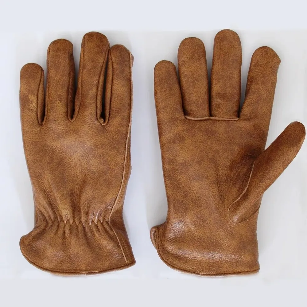 Guantes motocicleta piel vaca marrón vintage tie-dye – resistentes - imagen 5