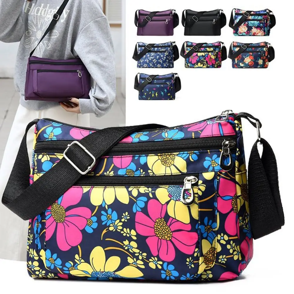 Bandolera impermeable de nailon floral con bolsillo multicapa grande - imagen 3