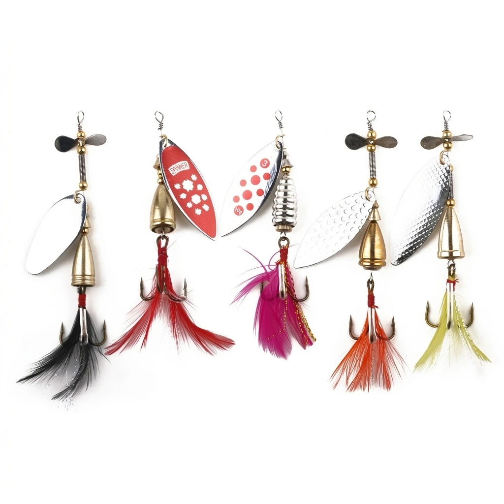 Cucharillas giratorias con anzuelo de plumas para trucha y lubina - imagen 5