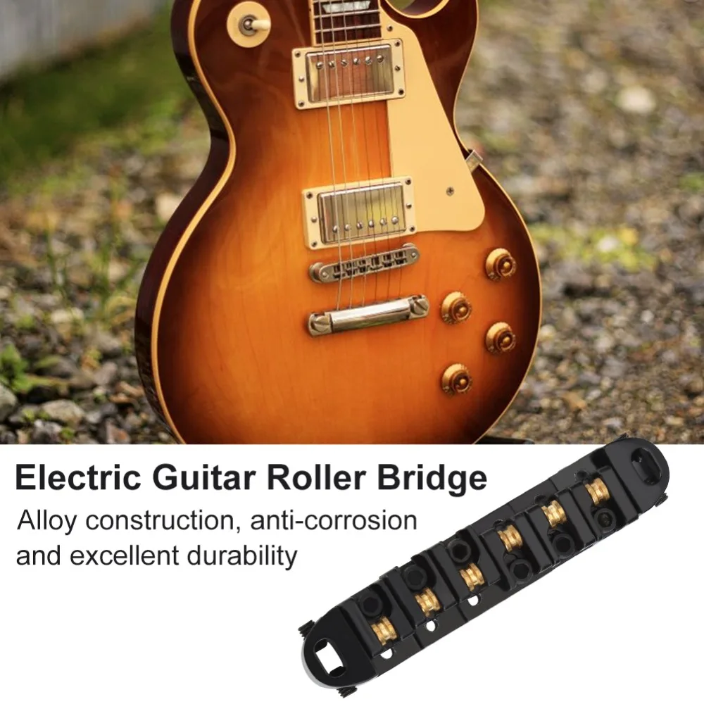 Puente de Guitarra 6 Cuerdas Metal Selletas Rodillo Negro - imagen 2