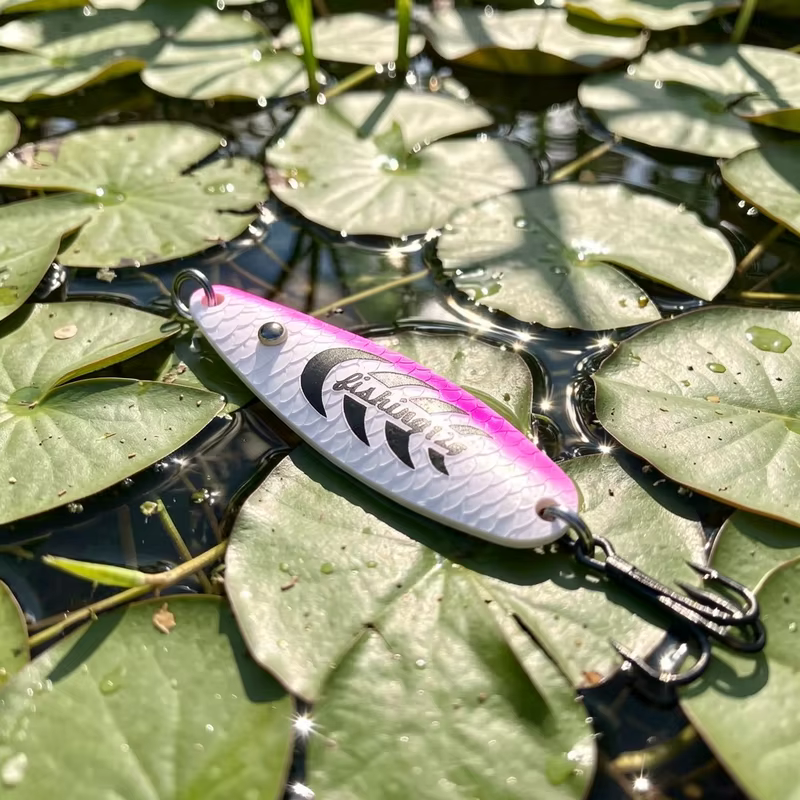 Cuchara metálica de pesca con acabado degradado y anzuelo triple - imagen 5