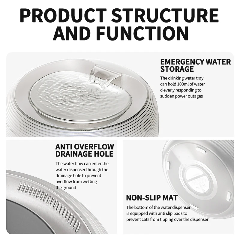 Bebedero inteligente para gatos silencioso con LED y filtro BPA - imagen 3