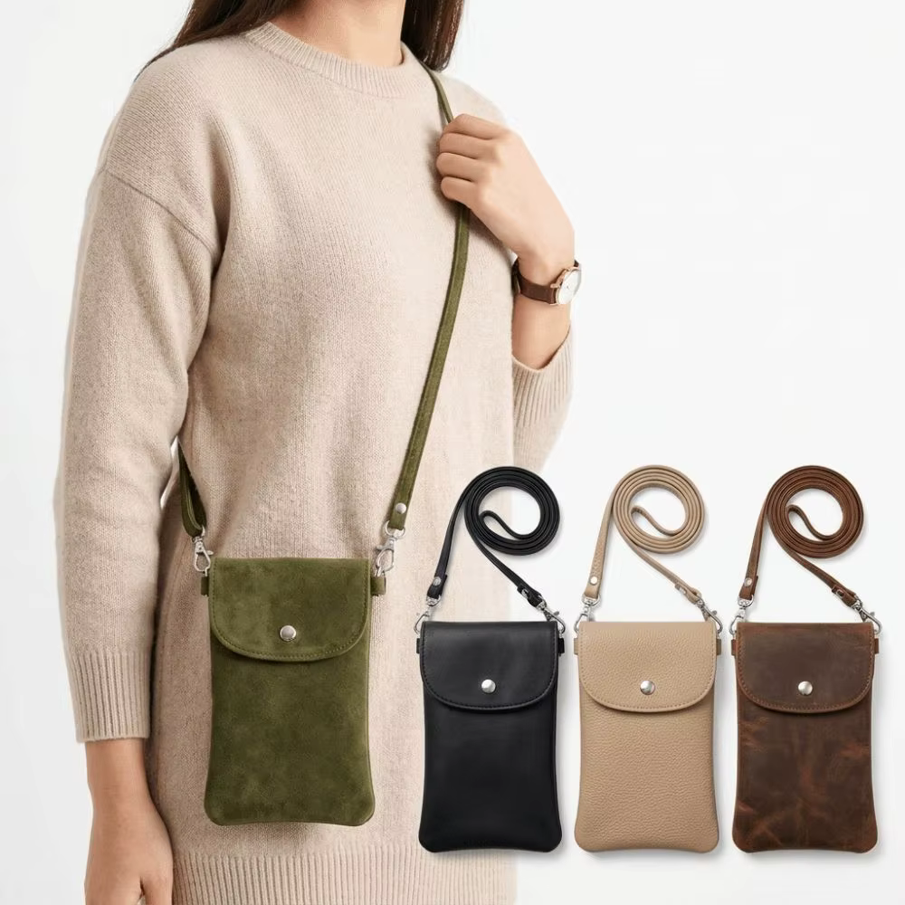Bolso bandolera para móvil de cuero PU con acabado de gamuza - imagen 4