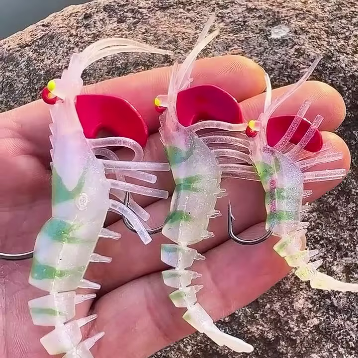 Cebos vinilo camarón con ojos luminosos jig head y swimbait que hunde - imagen 5