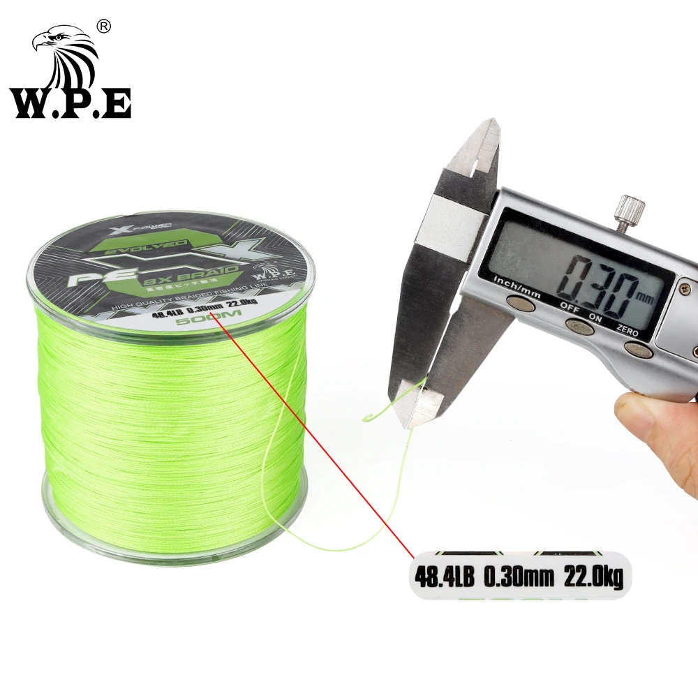 Línea de pesca trenzada W.P.E 8X PE para carpfishing y bass, 500m - imagen 4