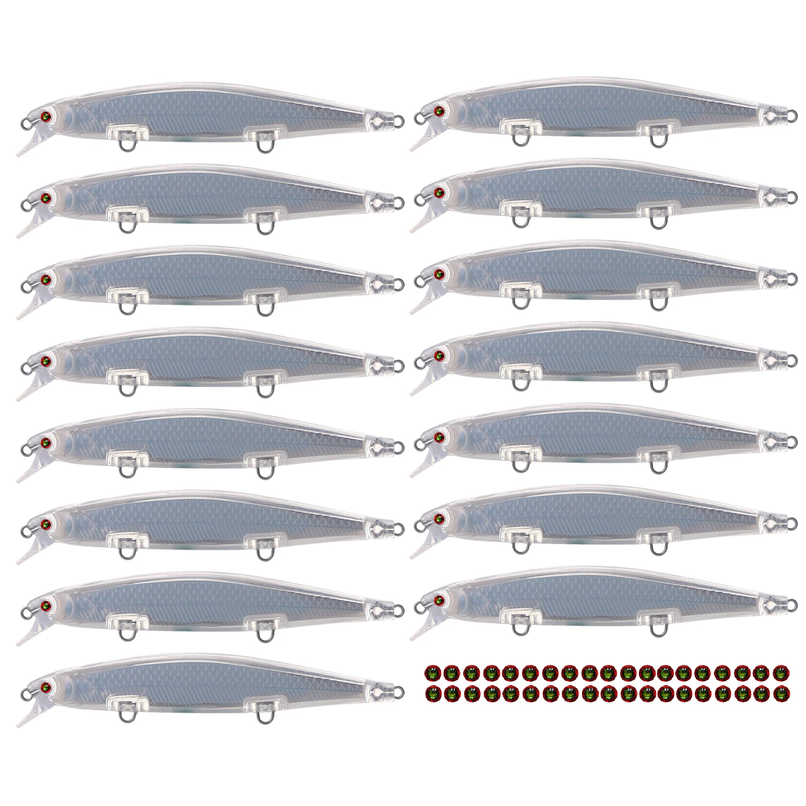 Señuelos en blanco tipo minnow para bricolaje, 15 piezas