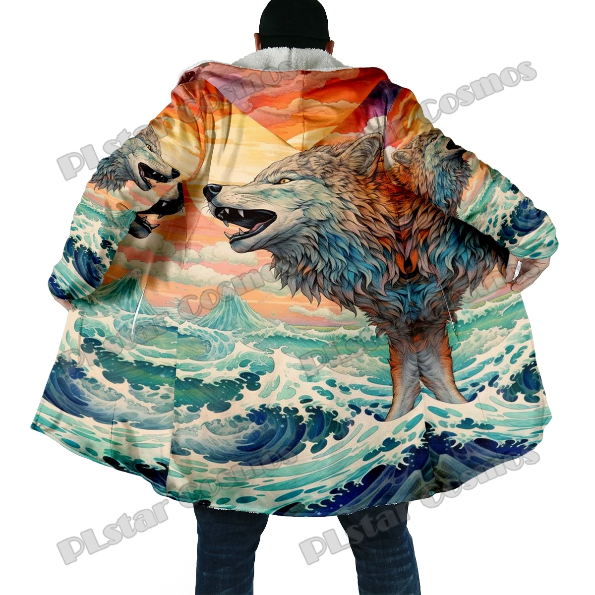 Chaqueta de pesca invierno con capucha 3D lobo – Lana gruesa - imagen 3