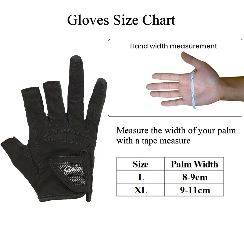 Guantes de pesca Gamakatsu con diseño de medio dedo y palma antideslizante