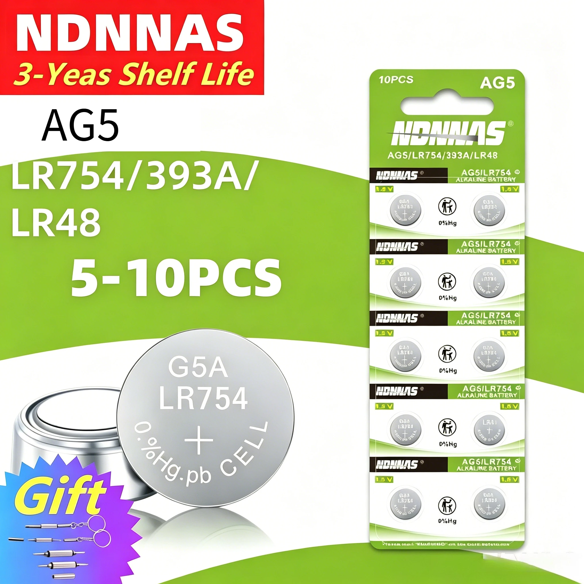 Pila botón AG5 LR754 SR754 de 1,55 V