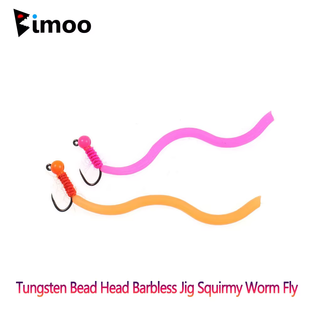 Bimoo Jig Head Tungsteno para Trucha - Jig Squirmy Worm Barbless Fly